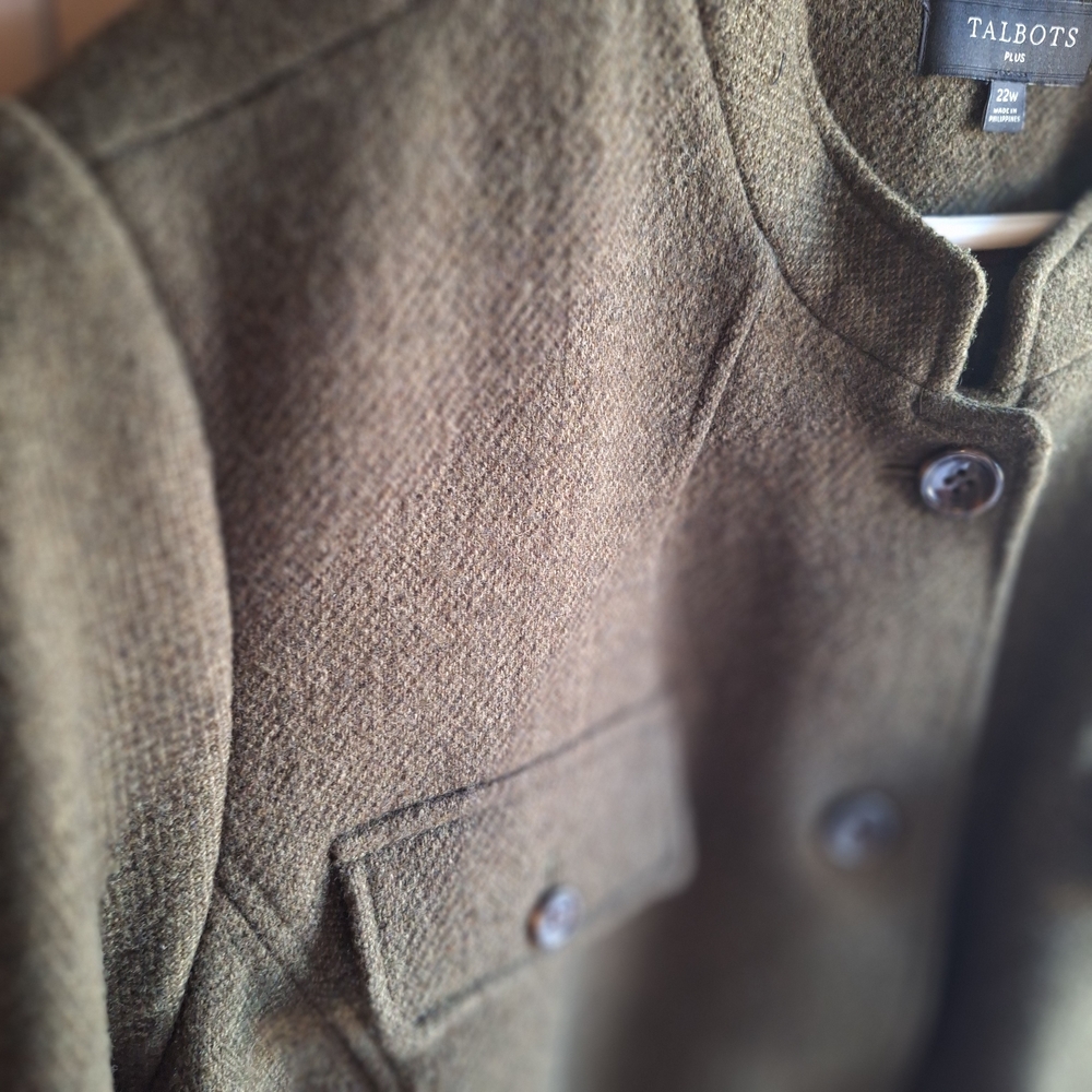 Talbots Olive Mossy Green Wool Viscose Button-Up Blazer 22W - Picture 6 of 16